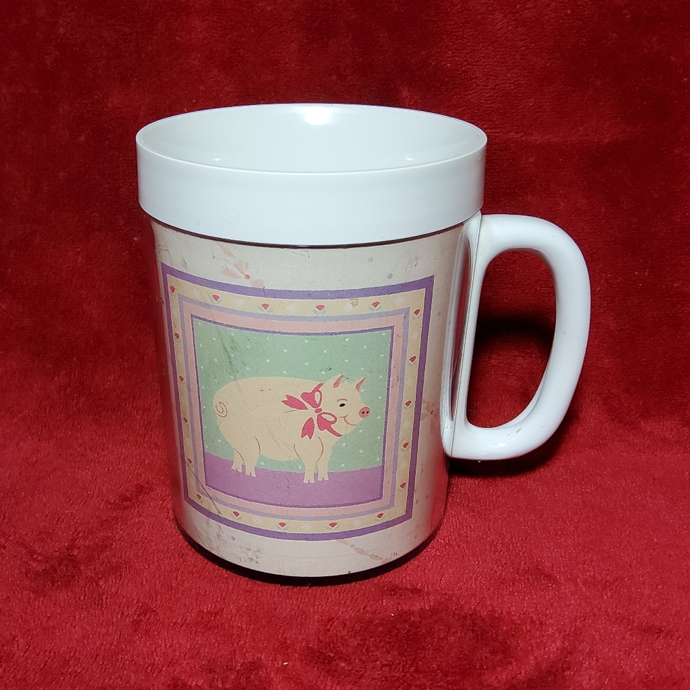 Vintage 1982 This Little Piggy Thermo-Serv Insulated Plastic Coffee Mug Cup